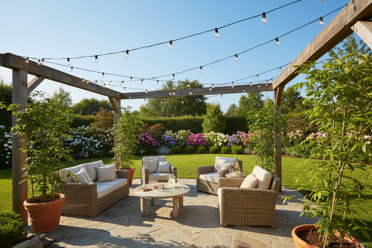 50FT G40 globe string lights outdoor daytime sunny backyard patio