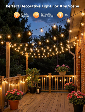 50ft 1-Pack Outdoor G40 LED Globe String Lights Dimmable Waterproof Shatterproof Light Strings with 52 Bulbs Connectable Commercial Hanging Lights for Christmas Patio House Backyard Balcony Party