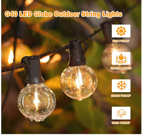 50ft 1-Pack Outdoor G40 LED Globe String Lights Dimmable Waterproof Shatterproof Light Strings with 52 Bulbs Connectable Commercial Hanging Lights for Christmas Patio House Backyard Balcony Party
